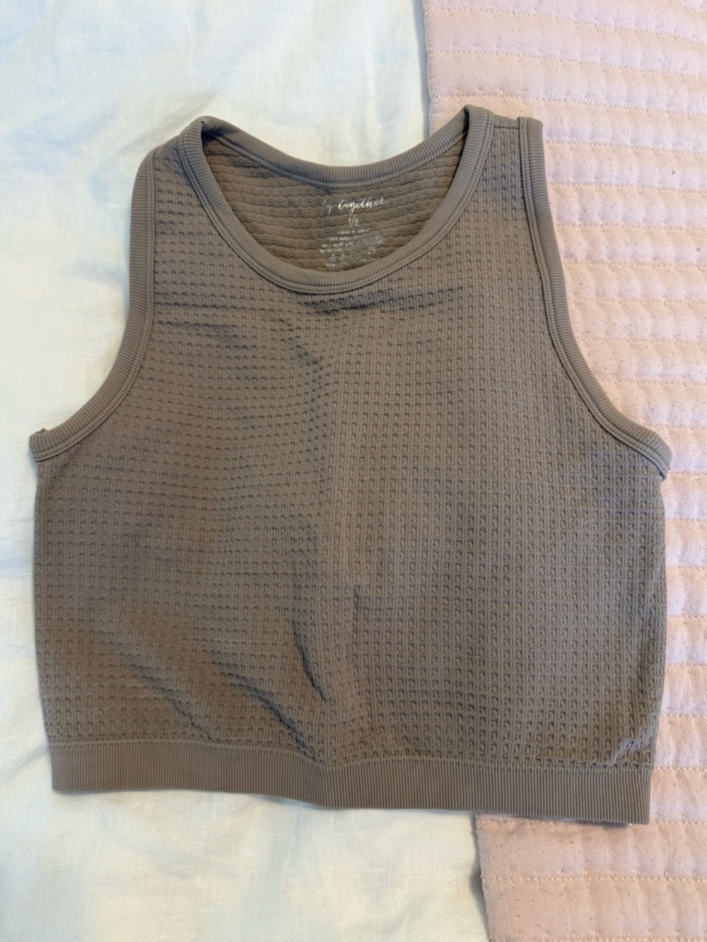 By Together Waffle Knit Cropped Tank - Taupe